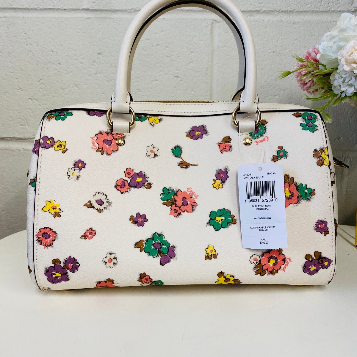 Coach CA229 Rowan Satchel With Spaced Floral Field Print In Gold/Chalk Multi Coach CA229 Rowan Satchel With Spaced Floral Field Print In Gold/Chalk Multi